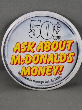 Vintage McDonalds Pin - Ask About McDonald's Money - Celluloid Pin